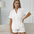 Pigiama a due pezzi in cotone da donna con stampa a cuori e righe verticali - S / Stampa Cuore(S)