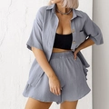 Set pigiama da donna grigio in cotone con camicia a maniche corte e pantaloncini - S / Grigio