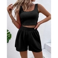 Ensemble loungewear deux pièces noir côtelé avec débardeur dos nageur et short large - S / Haut Et Bas / Noir