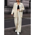 Women's pleated two-piece set in beige featuring an oversized shirt and wide-leg trousers - S / Top And Bottom / Apricot