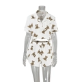Set pigiama da donna in seersucker bianco con stampa orsetto marrone manica corta e shorts - S / Orso Bianco