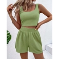 Ensemble détente deux pièces vert herbe en maille côtelée avec débardeur et short taille haute - S / Haut Et Bas / Vert clair
