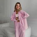 Conjunto de pijama rosa a cuadros para mujer con camisa de manga larga y pantalón largo - S / Rosa