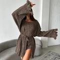 Women's 3-piece leopard print loungewear set with long sleeve robe and matching shorts - S / Leopard Print