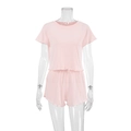 Conjunto de punto rosa para mujer con manga corta y bordes de lechuga suaves - S / Rosa