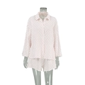 White long-sleeve cotton pajama set with red heart print and matching shorts - S / Red Heart Print