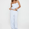 Set loungewear estivo a righe da donna con canotta e pantaloni larghi azzurri - S / Blu