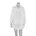Women's white long sleeve shirt and shorts cotton pajama set with black heart print - S / Black Heart