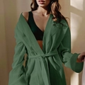 Elegant emerald green cotton crepe bathrobe with waist tie and long sleeves for women - S / Green (100% Cotton)
