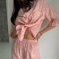 Ensemble pyjama rose imprimé léopard avec haut à manches volantées et pantalon assorti - S / Rose Clair (340G)