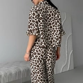 Ensemble pyjama deux pièces imprimé léopard avec haut à volants et pantalon long - S / Imprimé léopard