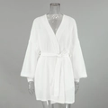 Vestaglia a kimono in garza di cotone bianco con maniche a sbuffo e cintura annodata - S / Bianco (In magazzino spedizione veloce)