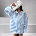 Ensemble rayé bleu pour femme avec chemise à manches longues et short décontracté - S / Bleu