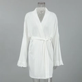 White knitted long sleeve robe with ruffled cuffs and tie waist closure for loungewear - S / White