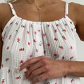 White cotton slip dress with pink floral pattern and functional front buttons detail - S / Pink Floral