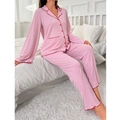 Set pigiama premaman rosa con bordini rossi, maglia a maniche lunghe e pantaloni - S / Rosa