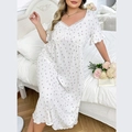 Damen Übergröße Nachthemd mit Blumenmuster, V-Ausschnitt Spitze und süßem Blumendruck - 1XL / Weiß