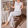 Ensemble de pyjama floral pour femmes avec haut sans manches col V et pantalon à volants - S / Rose