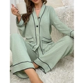 Conjunto de pijama verde claro para mujer con textura ondeada y elegantes ribetes negros - S / Verde