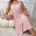 Pink seersucker sleeveless nightdress with ruffled straps and hem in loose fit - 1XL / Pink