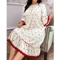 Loose fit cherry print nightdress for women with vintage red lace trim and frill hem - 1XL / Red Cherry Print