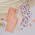 Set di 3 pantaloni del pigiama floreali con vita elastica a coulisse per la casa - S / Combo Pois Righe e Floreale
