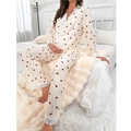 Pigiama premaman da donna color crema con stampa a cuori e bordi in pizzo fine - S / Beige