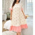 Camicia da notte taglie forti con stampa tulipani rosa e orlo a balze per relax casa - 1XL / Rosa