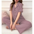 Ensemble pyjama dentelle pour femme avec haut à manches courtes et pantalon assorti rose - Rose racine de lotus
