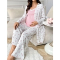 Set pigiama premaman 3 pezzi a fiori con canotta in pizzo e cardigan in cotone a coste - S / Multicolore Floreale