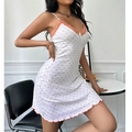 Sexy Nachthemd mit V-Ausschnitt, weißem Herzmuster und Spitze für Damen im Sommer - Orange