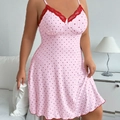 Rosa geblümtes Nachthemd mit Spaghettiträgern, roter Spitze und Herzmuster für Damen - 1XL / Rosa