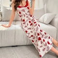 Elegantes weißes Blumen-Nachthemd mit rotem Rüschensaum und gerippter Textur - M / Rot & Weiß