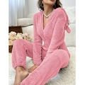 Rosa Fleece-Einteiler für Damen mit Kapuze und langen Ärmeln im kuscheligen Loungewear-Stil - S / Knallrosa