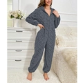 Cosy dark grey fleece hooded jumpsuit for women with textured diamond pattern finish - S / Jumpsuits / Gray