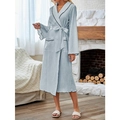 Elegant light blue long-sleeve robe with black piping and textured rib knit fabric - S / Blue