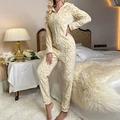 Pijama de una pieza con capucha y estampado de leopardo en suave forro polar - S / Leopardo Beige