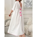 Robe de nuit blanche dos nu avec nœuds roses et texture plissée élégante et douce - S / Blanc avec Nœud Rouge Rose