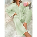 Pigiama da donna verde chiaro plissettato con maglia a maniche lunghe e pantaloni - S / Verde