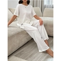 Damen Loungewear-Set in Cremeweiß mit plissiertem Oberteil und weiter Hose im Set - S / Beige