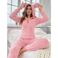 Detailed close-up of pink fluffy hooded pajamas featuring cute bear ears and plush fabric - Light Pink