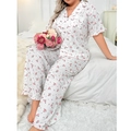 Pyjama femme grande taille à imprimé floral avec chemise à manches courtes et pantalon volanté - 3XL / Floral rose clair