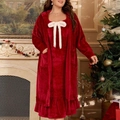 Set accappatoio con cappuccio e orecchie da coniglio in peluche rosso taglie forti donna - 1XL / Borgogna