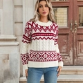 Jersey de punto vintage para mujer con patrones Fair Isle rojo y blanco y trenzas - S / Burdeos