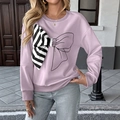 Detalle de sudadera rosa con lazo de rayas 3D y diseño artístico de líneas finas - S / Púrpura