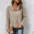 Women's beige quilted texture long sleeve sweatshirt with stand collar and pocket - S / Apricot