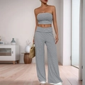 Completo estivo da donna con top a fascia a righe bianche e nere e pantaloni a gamba larga - XS / Grigio chiaro
