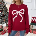 Christmas red knit sweater with white bow pattern in a festive holiday scene setup - S / Red