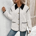 White tweed cardigan jacket with black lapel and gold buttons in a checkered pattern - S / White