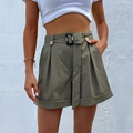 Pantalones cortos de cintura alta verde militar para mujer con cinturón y hebilla resina - M / Verde Militar